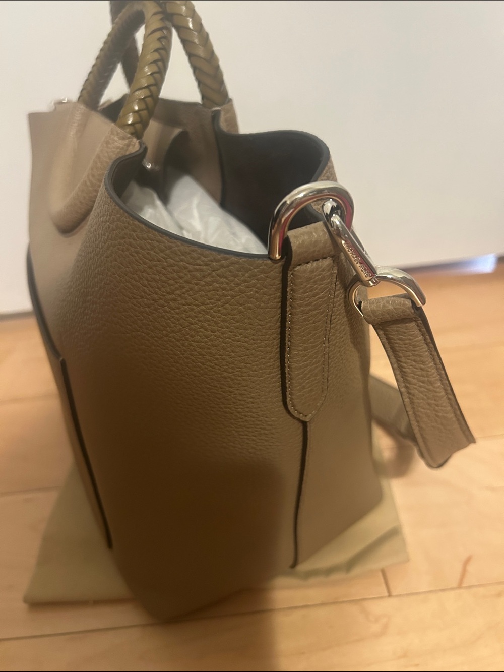 Michael Kors collection Olive-Tan Pebbled Leather Tote with Braided Handles - Picture 4 of 7